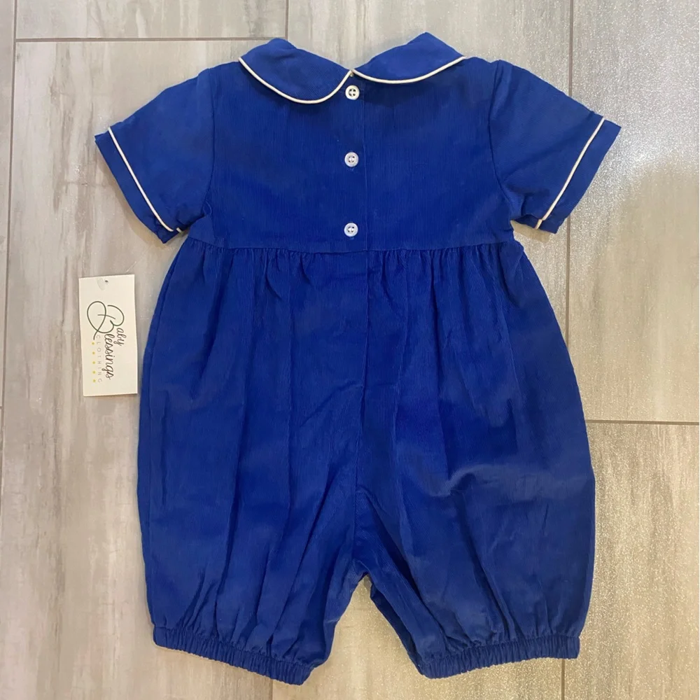 NWT Baby Blessings Royal Blue Corduroy Classic Nathan Romper Jumpsuit boys 24M